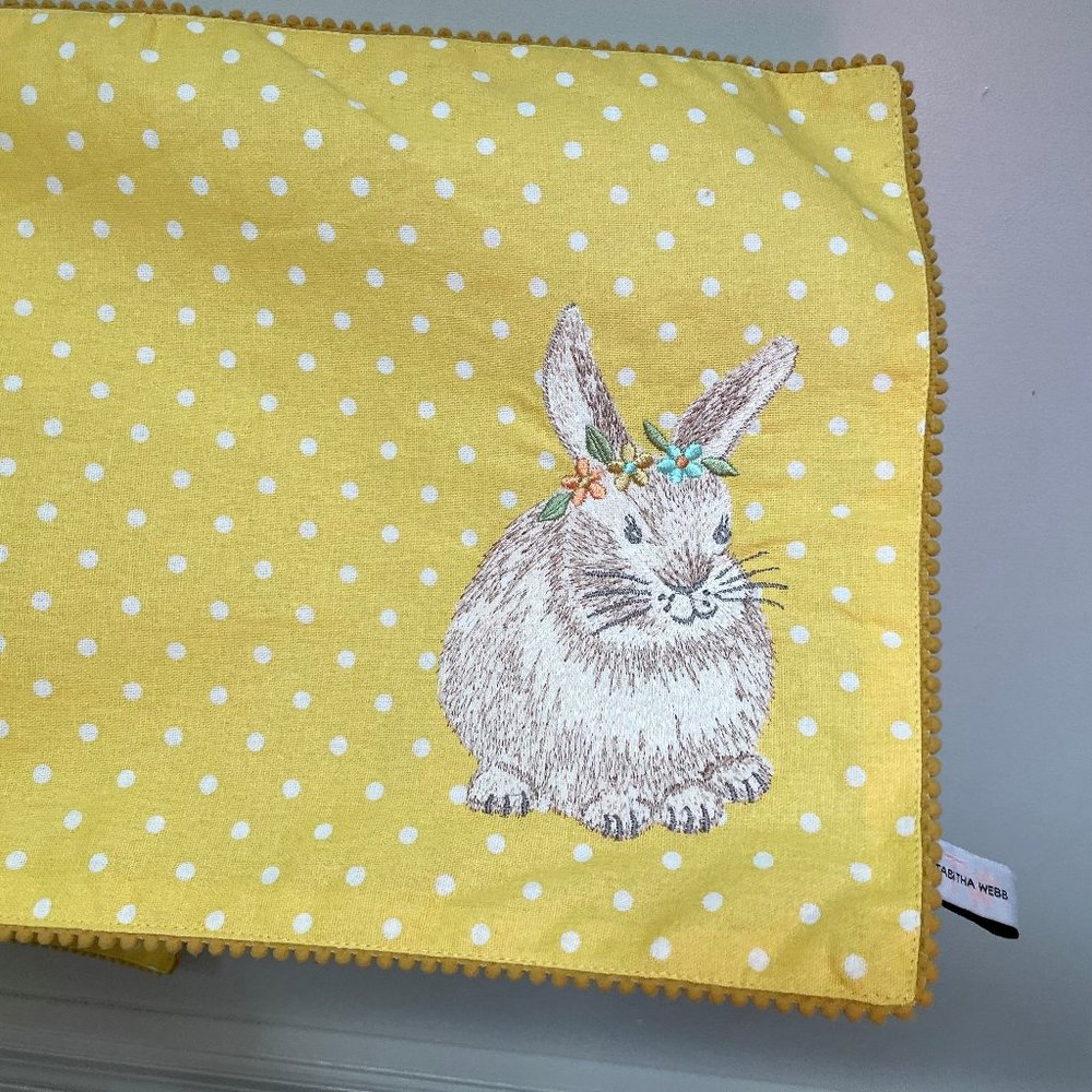 Anthropologie Tabitha Webb Easter Bunny Placemats SET Yellow Dot Embropiodered - Picture 1 of 8